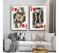 SDVIB Modern Red Heart Queen and King Poker Canvas Paintings Posters Prints Wall Art Pictures for Living Room Wall Decoration 40x60cmx2Pcs Frameless