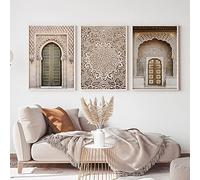SDVIB Moroccan Arch Old Door Canvas Painting Islamic Building Wall Art Poster Hassan II Mosque Prints Muslim Modern Decor Picture15.7”x 23.6”(40x60cm) x3 No frame
