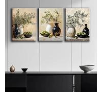SDVIB Olive Branches Olive Fruits Poster and Prints Black and White Pottery Jar Canvas Painting Wall Art Picture Home Decor(30x40cm/3PCS Frameless)