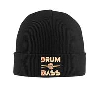 Sdwtdiewos Unisex Beanie Hat for Funny Drum & Bass Rum & B Ass Lovers Drummer Leisure Vintage Black Knitted Beanies Hats Size is: One Size