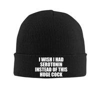 Sdwtdiewos Unisex Beanie Hat for Funny I Wish I Had Serotonin Instead of This Huge Cock Graphic Humor Loose Black Knitted Beanies Hats Size is: One Size