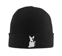 Sdwtdiewos Unisex Beanie Hat for Novelty English Bull Terrier Middle Finger Dog Lover Graphic Birthday Black Knitted Beanies Hats Size is: One Size