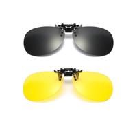 SDXCJY 2-Pack Clip-On Sunglasses Set - Polarised UV400 Round Sun Shades & Night Driving Glasses, Flip-Up Anti-Glare, HD Vision for Men & Women (sunglasses,Night vision glasses)