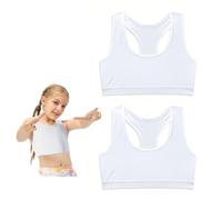 SDXCJY 2 Pack Girls Bra, Crop Tops for Girls, Underwear Sports Training Bra Soft Cotton Girls Sports Bra Non Padded Training Bra for Girls Kids 8-14 Years. (UK, Age, One Size, Regular, White)
