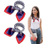 SDXCJY 2 Pack Nautical Sailor Square Scarves for Women - 24x24 Inch Satin Navy Neck Hair Scarves, Ideal for Stewardess, Casual & Formal Occasions (Multicolor)
