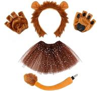 SDXCJY 4 Pcs Lion Costume Set Kit with lion ears, Gloves, Tail & Tutu Skirt, Perfect for Kids & Adults Cosplay,Halloween Birthday Carnival Stage Performance (Brown)
