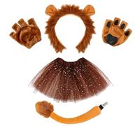 SDXCJY 4 Pcs Lion Costume Set Kit with lion ears, Gloves, Tail & Tutu Skirt, Perfect for Kids & Adults Cosplay,Halloween Birthday Carnival Stage Performance (Brown)