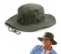 SDXCJY Adjustable Bucket Hat for Men Women, Wide Brim Foldable Safari Sun Hat, UV Protection Jungle Hat with Chin Strap for Fishing Hiking Beach Outdoor Activities. (Green)
