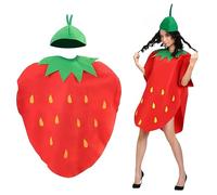 SDXCJY Adult Strawberry Costume Set - Hilarious Red Fruit Cosplay Outfit with Headpiece, Soft Non-Woven Fabric, One Size Fits Most, Ideal for Halloween, Themed Parties, Role Play & Fun Events. (red)