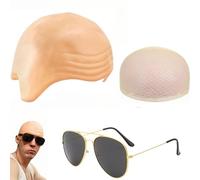 SDXCJY Bald Cap Set,Latex Wrinkle Bald Head Cover with Mesh Wig Caps and Sunglasses, Ideal for Rapper Cosplay, Halloween, Fancy Dress Celebrity Look for Adults Men & Women (3pcs)