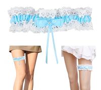 SDXCJY Bridal Lace Leg Garter with Bow, Stretchable Elegant Garter, Wedding Accessories for Women Girls - Ideal for Wedding, Bridal Shower, Hen Parties (Light blue)