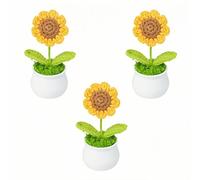 SDXCJY Crochet Flowers Artificial Sunflowers Sunflower Gifts for Women Emotional Support Plant Office Desk Car Dashboard Decoration for Women Birthday Motivational Gifts. (3pcs)