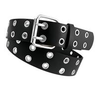 SDXCJY Double Grommet Punk Rock Belt Double Hole Rivet Belts - Edgy PU Leather Accessory for Men & Women's Jeans, Perfect for Goth, Punk Styles and Halloween (black)