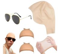 SDXCJY Premium Latex Bald Cap Set with 2 Elastic Fit Mesh Wig Liner and Sunglasses,Realistic Skin-Color Bald Head Cover Ideal for Cosplay, Halloween, Theatrical Makeup & Fancy Dress Parties (Skin)