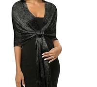 SDXCJY Sparkling Black Metallic Shawls and Wraps with Buckle for Women- Ideal for Wedding, Evening Party Dresses, Bridesmaid,Elegant Tassel Design (black)