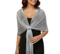 SDXCJY Sparkling Silver Metallic Shawls and Wraps with Buckle for Women- Ideal for Wedding, Evening Party Dresses, Bridesmaid,Elegant Tassel Design (silver)