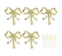 SdydudCyb 5 Pcs Gold Bow Wall Hooks, Elegant Zinc Alloy Decorative Hooks for Towel Coat Hat, Cute Bow Decor Hanger for Bathroom Living Room Kitchen Dorm Room Decor (Gold)