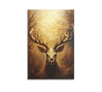 SDYFERBX Golden Deer Skull Poster Poster Decorative Painting Canvas Wall Posters And Art Picture Print Modern Family Bedroom Decor Posters 12x18inch(30x45cm)