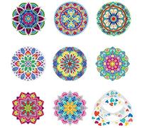 SDYGDB 8Pcs DIY Diamond Coasters Kit with Holder 4 Inch Rhinestone Painting Coasters Reusable Diamond Drawing Cup Mat Colorful Crystal Art Painting Cup Pad Crafts for Kid Adult Beginner (BD101)