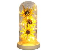 SDYGDB Artificial Sunflower in Glass Dome with Led Light Strip Enchanted Sunflower Lamp Home Decoration Romantic Gifts for Valentines Day Mothers Day Birthday Anniversary Christmas Thanksgiving