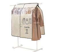 SDYGDB Garment Rack Cover 35 x 43 Inch Dustproof Clothes Rail Cover Breathable Clothes Shoulder Rack Cover with Clear Window Floor Clothes Rack Cover for Shirts Suit Coat Dress Home Bedroom (Beige/Bla