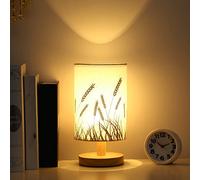 SDYGDB Linen Table Lamp Touch Control LED Linen Night Lamp w/Warm White Light Linen Nightstand Lamp USB Powered Wooden Beside Lamp for Bedroom Living Room Decoration(Fixed brightness,Ear of Wheat)