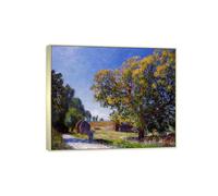 SDYSKKUG Alfred Sisley Painting Reproductions. Landscape Picture on Canvas. Fields Around Forest. Champagne Silver Frame Wall Art Poster for Home Decor 95x80cm