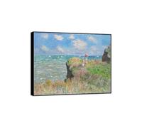 SDYSKKUG Claude Monet Canvas Wall Art Prints. Famous Classic Oil Paintings Reproduction. Cliff Walk at Pourville. Landscape Pictures Artwork for Home Decor 100x80cm39x31in Black Frame