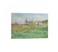 SDYSKKUG Claude Monet Wall Art Picture. Famous Canvas Prints. Spring in Giverny Afternoon. Artwork Painting for Living Room Bedroom Home Decor 70x50cm Inner Framed