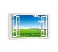 SDYSKKUG Fake Window Picture Landscape Canvas Wall Art Prints Clouds Grassland Tree Nature Painting for Living Room Bedroom Decor 60x40cm Inner Frame