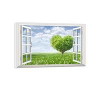 SDYSKKUG Fake Window Picture Landscape Canvas Wall Art Prints Clouds Meadow Tree Nature Painting for Living Room Bedroom Decor 75x50cm Inner Frame