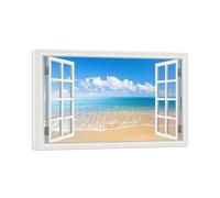 SDYSKKUG Fake Window Picture Landscape Canvas Wall Art Prints Clouds Sea Beach Nature Painting for Living Room Bedroom Decor 60x40cm Inner Frame