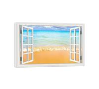 SDYSKKUG Fake Window Picture Landscape Canvas Wall Art Prints Sea Beach Nature Painting for Living Room Bedroom Decor 90x60cm Inner Frame