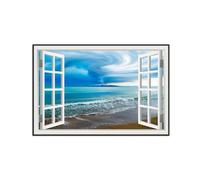 SDYSKKUG Fake Window Picture Landscape Canvas Wall Art Prints Sea Beach Storm Nature Painting for Living Room Bedroom Decor 45x30cm Black Frame