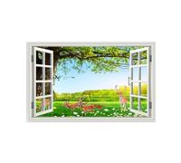 SDYSKKUG Fake Window Picture Tree Deer Nature Prints Landscape Canvas Wall Art Painting for Living Room Decor 115x70cm Unframed