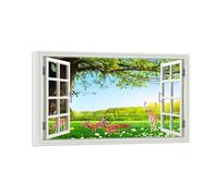 SDYSKKUG Fake Window Picture Tree Deer Nature Prints Landscape Canvas Wall Art Painting for Living Room Decor 80x50cm Inner Framed