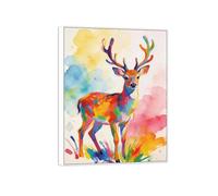 SDYSKKUG Graffiti Animal Wall Art for Living Room. Deer No.2. Modern Canvas Prints. Colorful Picture Home Office Decor 65x50cm White Frame