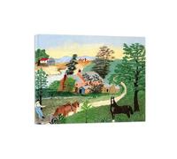 SDYSKKUG Grandma Moses Wall Art Picture. Famous Canvas Prints. Beautiful Place. Artwork Painting for Living Room Bedroom Home Decor 60x50cm Inner Framed