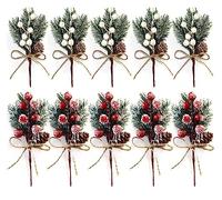 SDZHDMO 10pcs Christmas Artificial Red and White Berries Stems, Berries Picks Berry Branches Xmas Wreath Crafts Wedding Winter Home Decoration