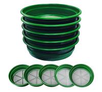 SE 13 1/4 Inch Stackable Classifier Gold Prospecting Pan Set - Includes 1/2" 1/4" 1/8" 1/12" and 1/20" Stainless Steel Mesh Sifting Pans, Green, 5 Pack