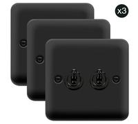 SE Home 3 PACK - Curved Matt Black 2 Gang 2 Way 10AX Toggle Light Switch SE Home Black