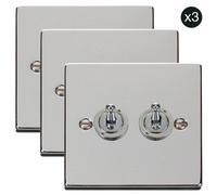 SE Home 3 PACK - Polished Chrome 2 Gang 2 Way 10AX Toggle Light Switch in Silver SE Home Silver