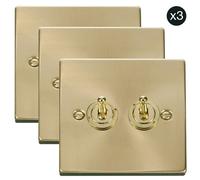 SE Home 3 PACK - Satin / Brushed Brass 2 Gang 2 Way 10AX Toggle Light Switch in Gold SE Home Gold