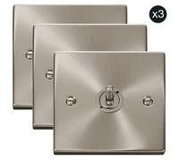 SE Home 3 PACK - Satin / Brushed Chrome 1 Gang 2 Way 10AX Toggle Light Switch in Silver SE Home Silver