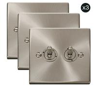SE Home 3 PACK - Satin / Brushed Chrome 2 Gang 2 Way 10AX Toggle Light Switch in Silver SE Home Silver