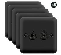 SE Home 5 PACK - Curved Matt Black 2 Gang 2 Way 10AX Toggle Light Switch SE Home Black