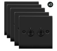 SE Home 5 PACK - Matt Black 2 Gang 2 Way 10AX Toggle Light Switch SE Home Black