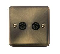 SE Home Curved Antique Brass 2 Gang Twin Coaxial TV Socket in Gold SE Home Gold