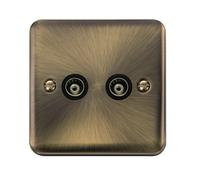 SE Home Curved Antique Brass Twin Isolated Coaxial Socket in Gold SE Home Gold