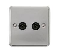 SE Home Curved Polished Chrome 2 Gang Twin Coaxial TV Socket in Silver SE Home Silver